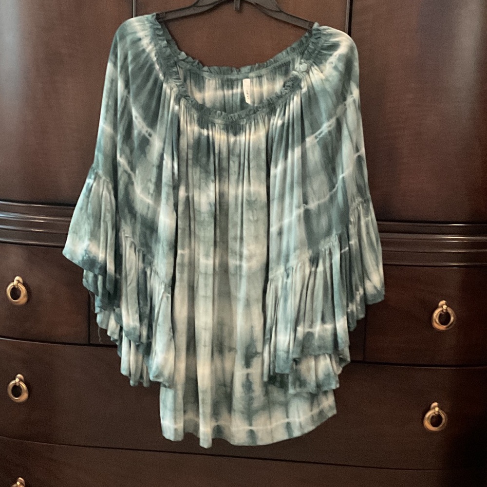 Elan Teal Tie-Dye Blouse